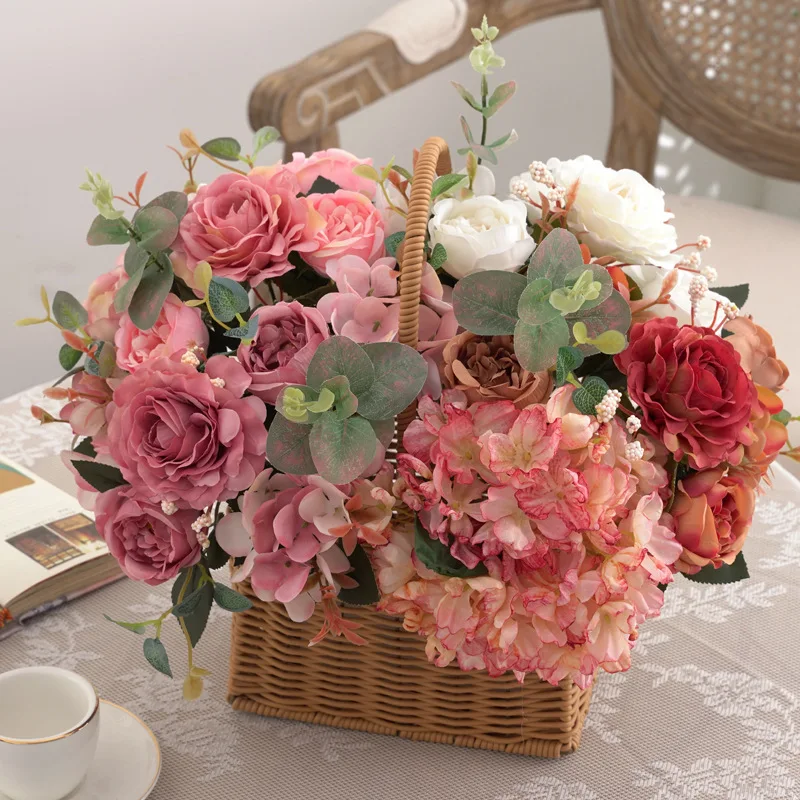 Artificial Flowers Home Decorative Wedding Centerpiece Silk Hydrangea Tulip Lily Orchid Real Touch Rose Peony Artificial Flowers