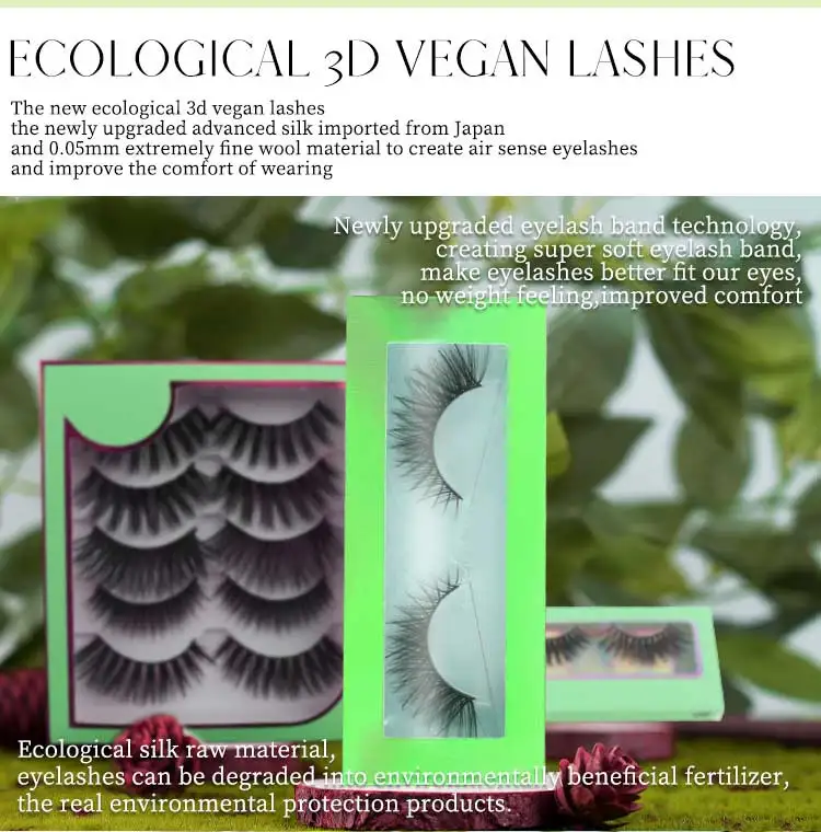 Wholesale False natual  Lashes Ecological Environmental Friendly Tresluces Vegen 3d Silk Lashes biodegradable Eyelashes