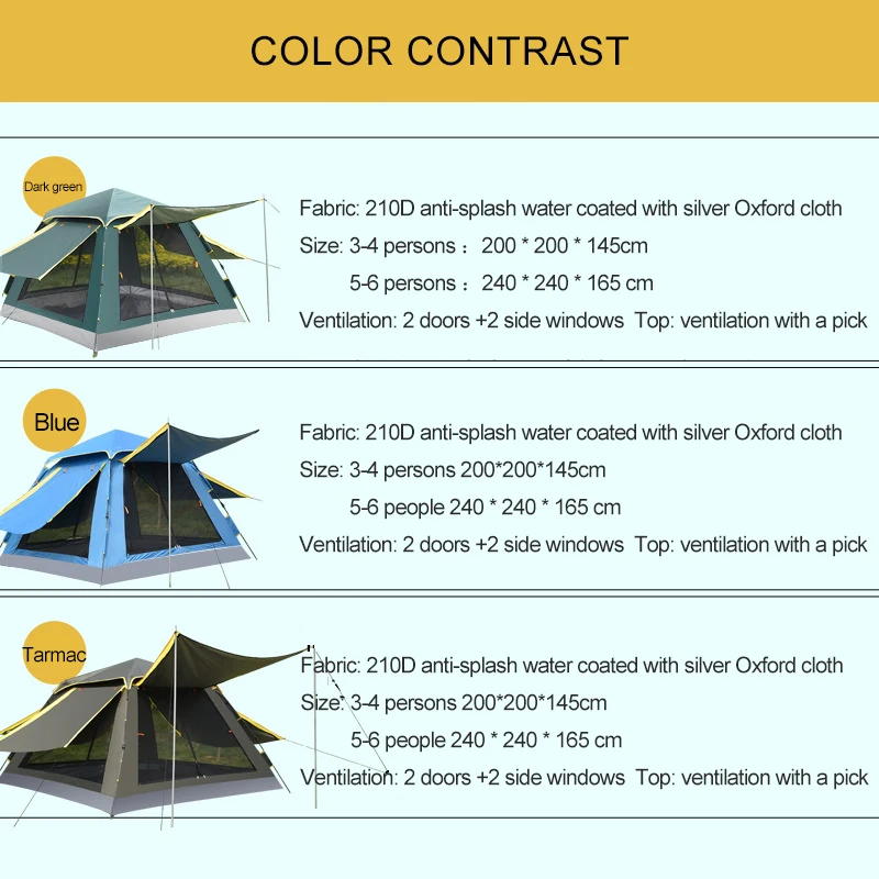 Hot selling professional outdoor camping waterproof automatic retractable tent with custom logo