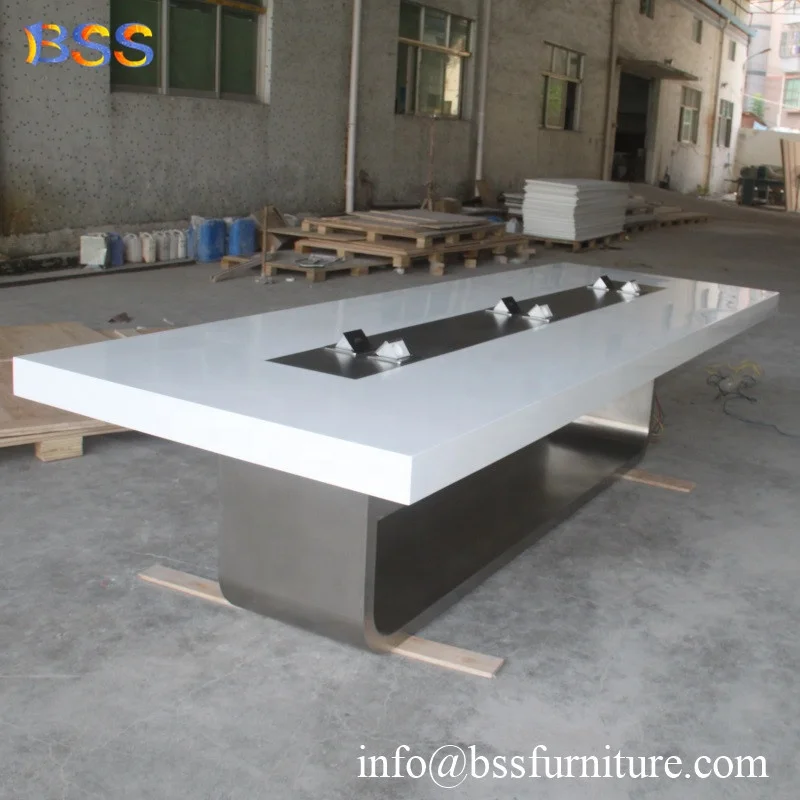 Prefab Boardroom Table Luxury Smart White Long Quartz Stone Corian Marble Top Office Modern Rectangular Shape Boardroom Table