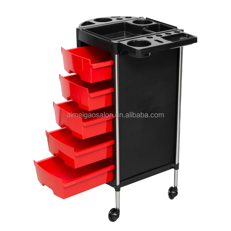 Hot Sales red Hair Salon Trolley Practical Mobile Trolley for Barber Shop Beauty Hairdresser Tool Cart Salon Furniture FT-04A