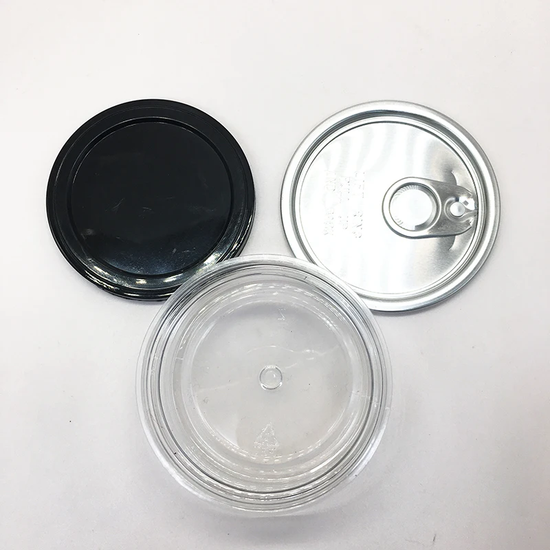 Childproof tuna can ring pull plastic container 3.5gram 100ml plastic metal tin with Black or Clear Lid