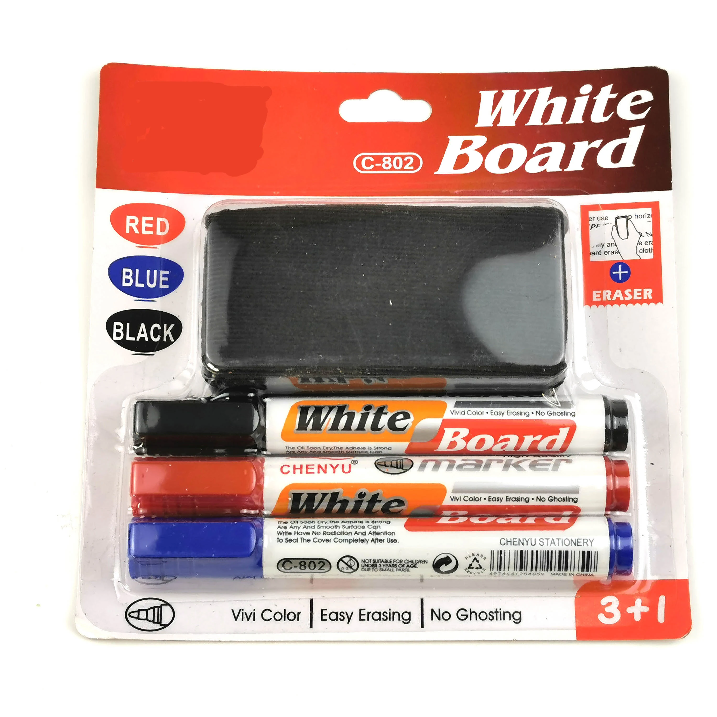 Good quality 3pcs/set Easy Dry Erase Marker Whiteboard Pen with Erasing plate For Office Stationery Supplies