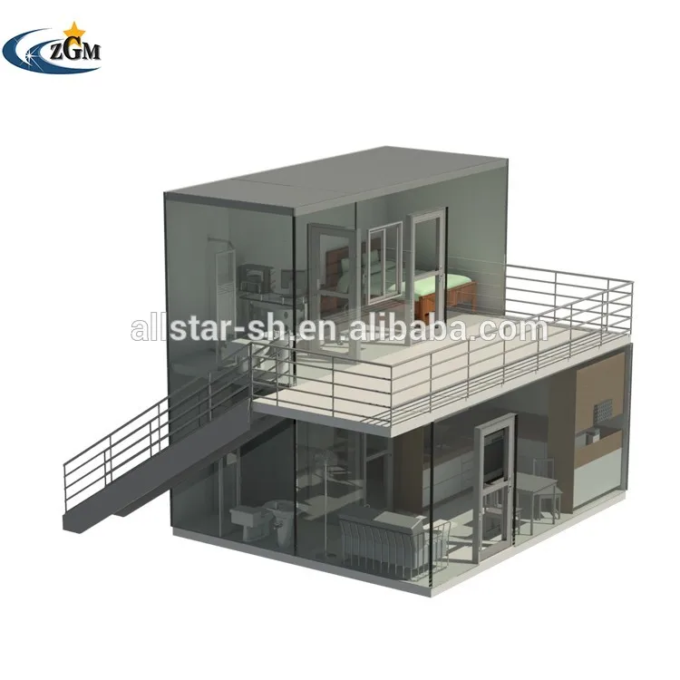 Prefab Flat Pack Homes , Two Story Container Container Houses Allstar Steel Homes Door Modern Made in China Hotel 50-150mm CE,BV