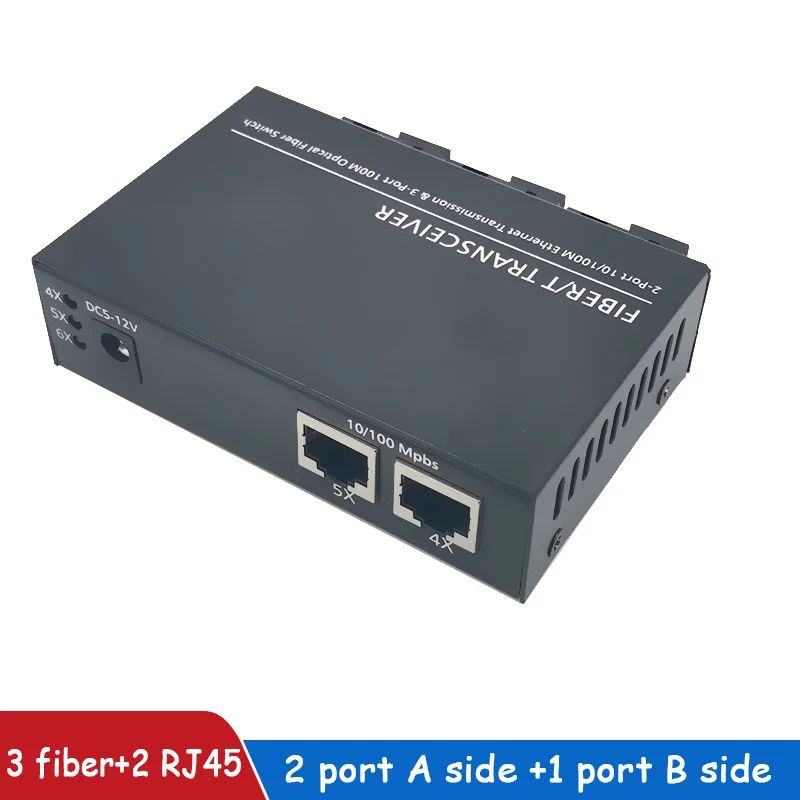RPOE 48V 24V Media Converter Switch Reverse POE 3FO 2LAN 48V 100Mbps 3Fiber 2 Rj45 Ports Fiber Switch 20km Sc Fast Ethernet Pcba