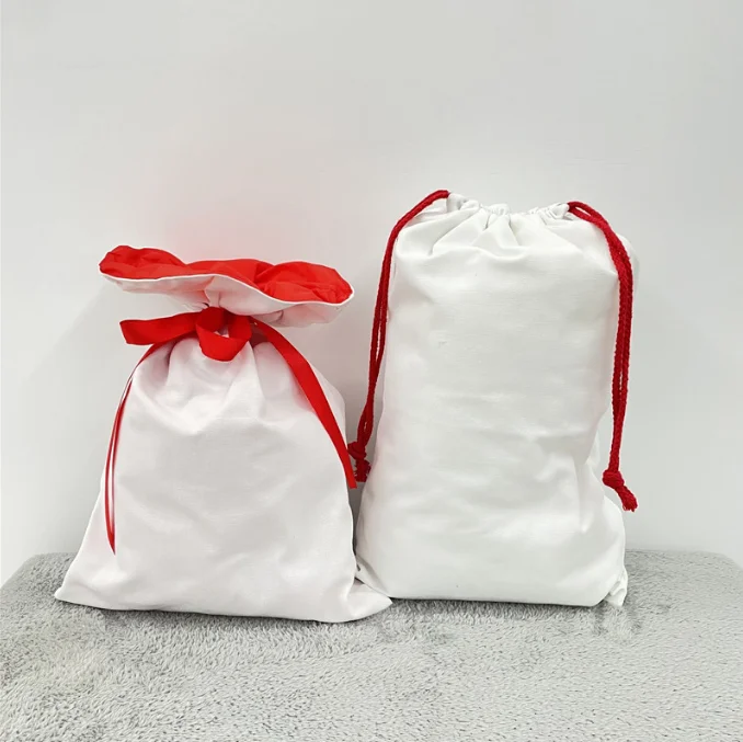 New Arrival Top Quality Sublimation Blanks Linen Christmas Santa Sack with Red String for Sublimation