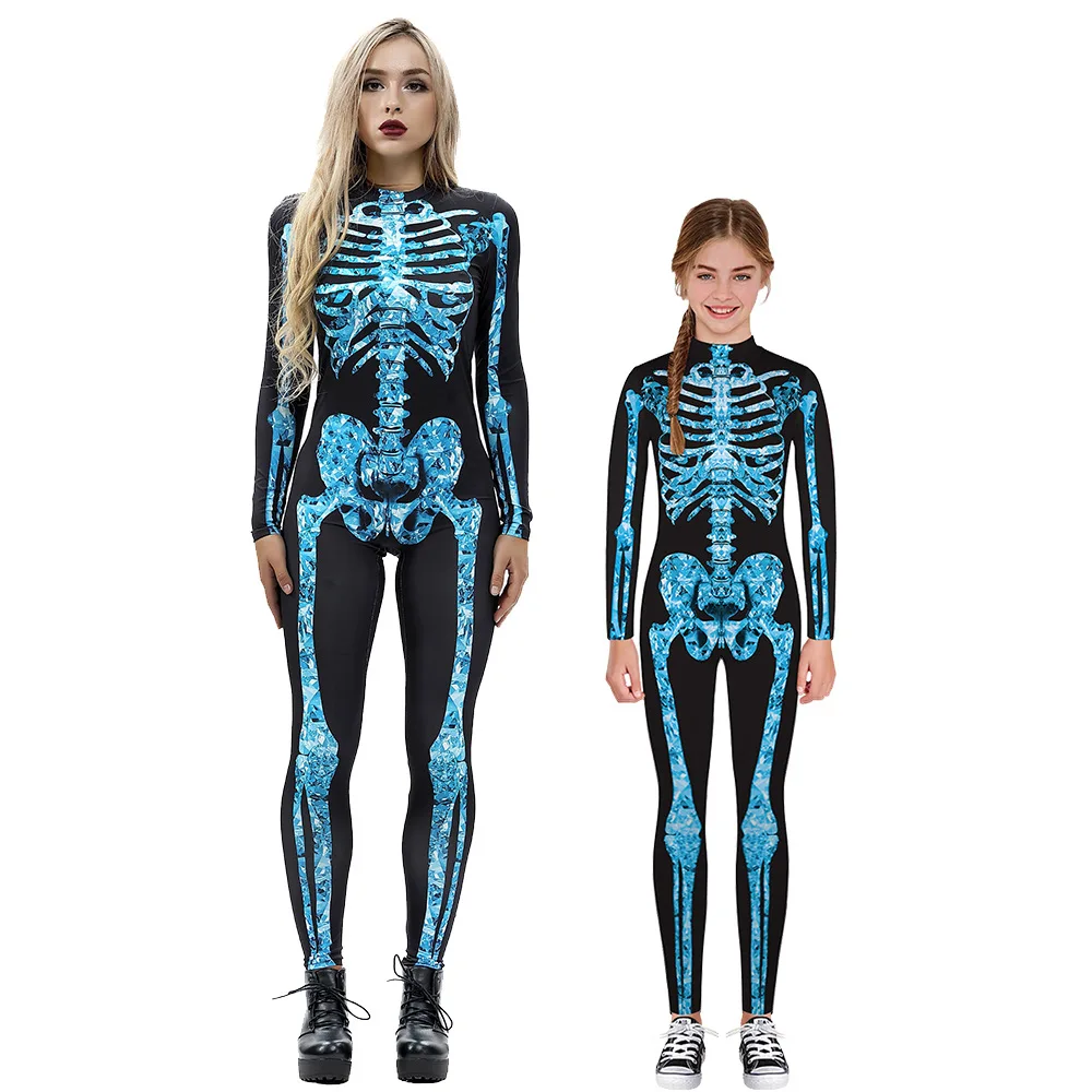 Комбинезон с длинным рукавом для детей и родителей костюм косплея 3D-принтом скелета цифровым принтом на Хэллоуин
