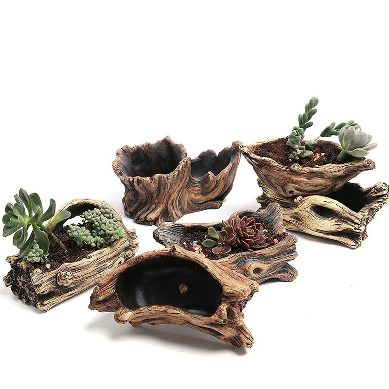 Cement Flower Pots Bonsai Cement Driftwood Planter Gardening Pot Stump Log Container Otudoor Indoor Decorations
