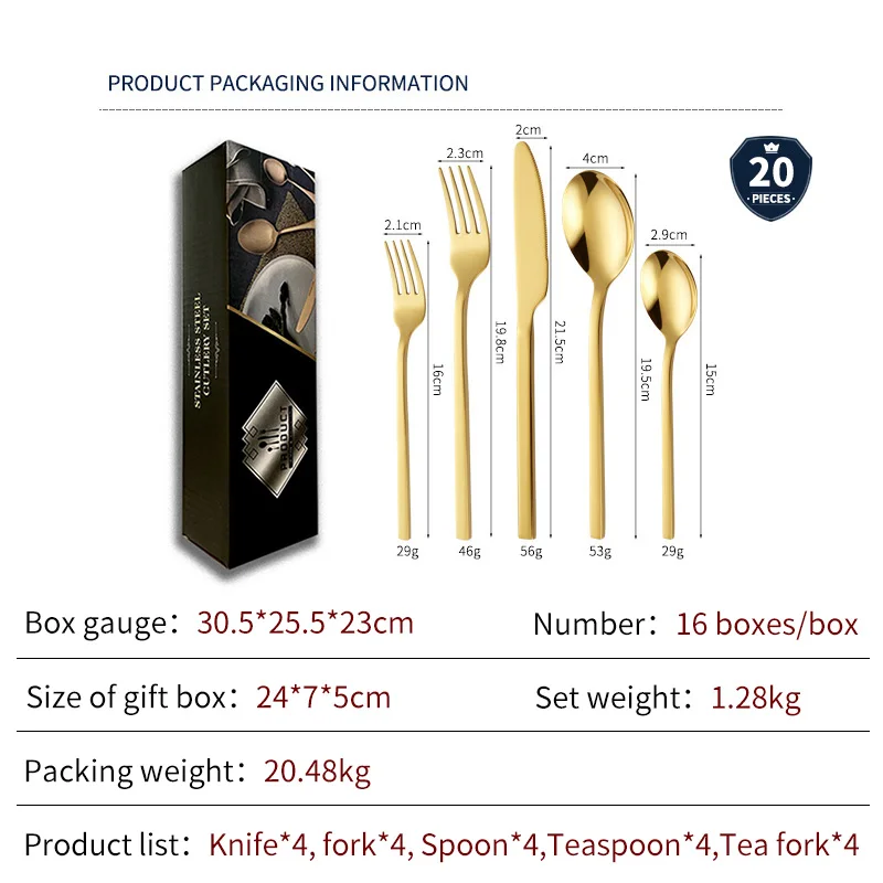 Bulk Gold Knife Fork Spoon Cutlery Set Stainless Steel Square Handle Flatware Silverware Set Gold Silverware Set Metal Flatware