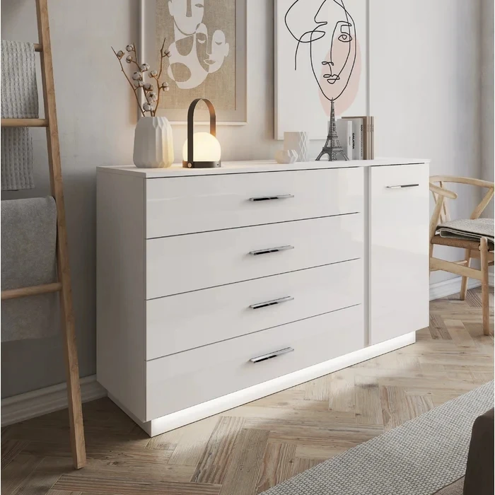 cheap Custom white high gloss 4 drawers chest of drawers in the bedroom