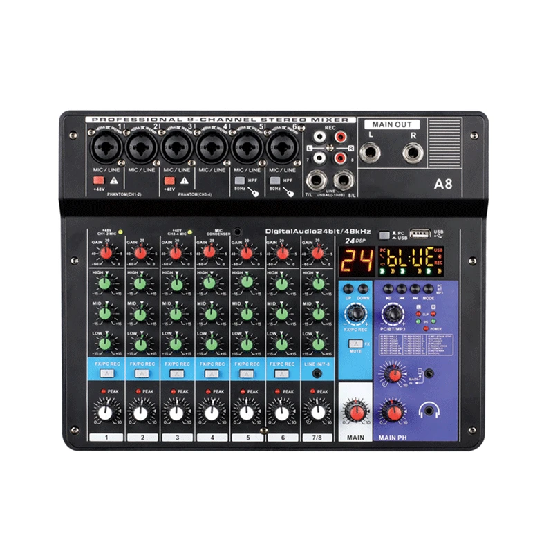 Interface De Audio Dj Mixer Sound Card With Desk to Usb Interface Sound Card And Console Built-in 48V Phantom Power for Music