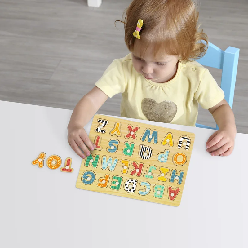 Wooden English Letters Shape filled Puzzle Toys Colorful Educational Montessori Toys 3d Wooden Baby Alphabet Puzzles