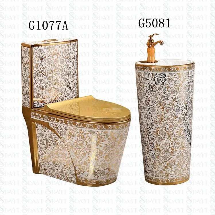 Bathroom Golden One Piece Toilet Set Ceramic Gold Color Wc