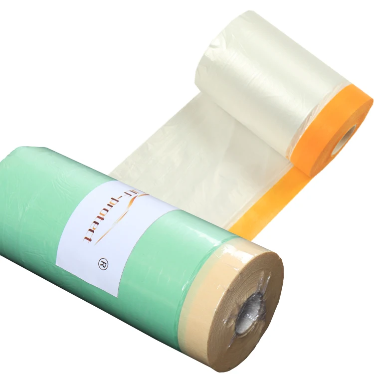 Clear Plastic Protecting Masking Film Cover Roll for Auto Vehicle with paper tape
