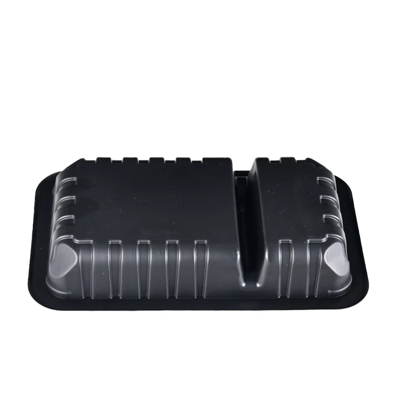 Lesui eco friendly 2 compartment black MAP food sealing tray vacuum fresh meat food packaging trays with high barrier lidding fi