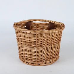 Handmade Vintage Rattan Bike Basket  Natural Wicker Bicycle Basket with PU Belt