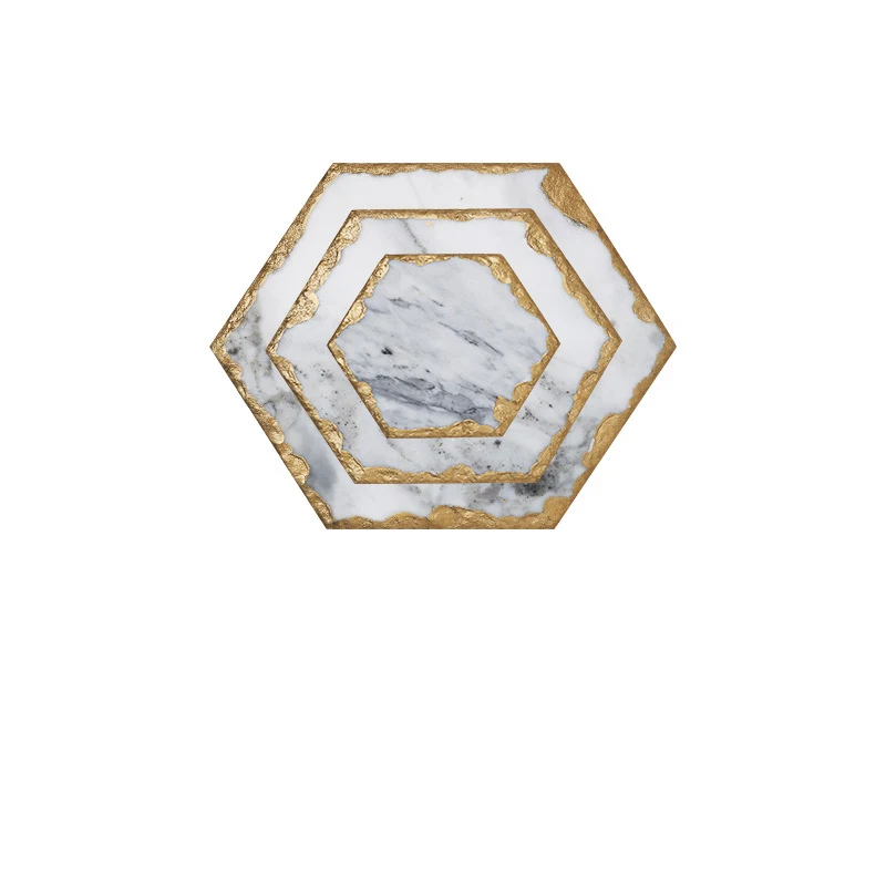 wholesale Luxury Small  White Bathroom Marble Tray Trinket Serving Trays with Gold Handles