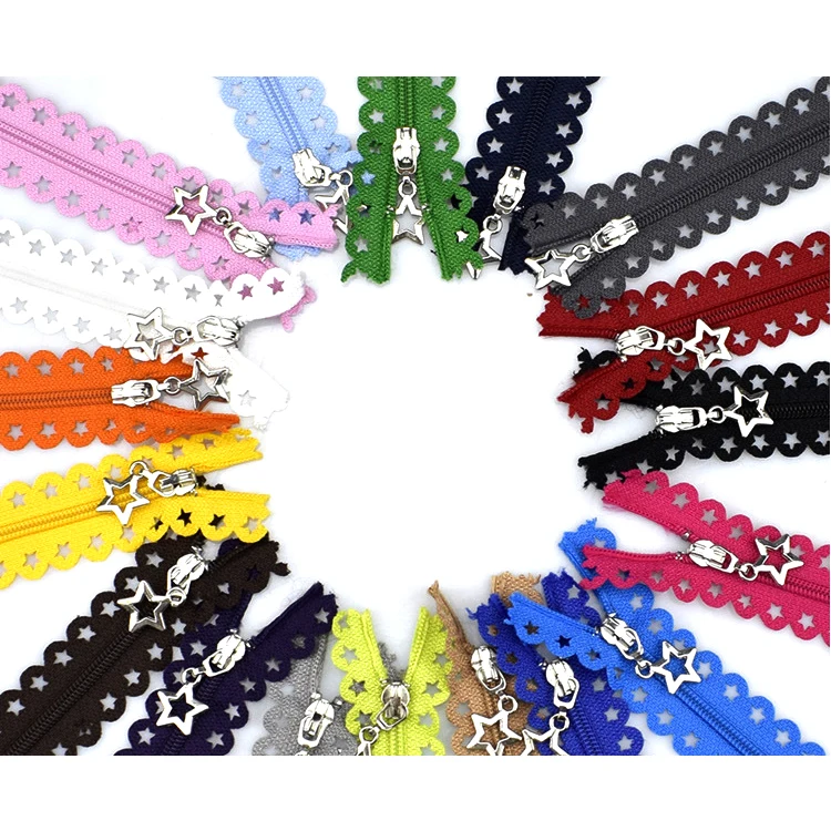 High Quality Closed End Colorful Nylon Lace Zipper 3# Zip Custom Star Nylon Zipper For Dress