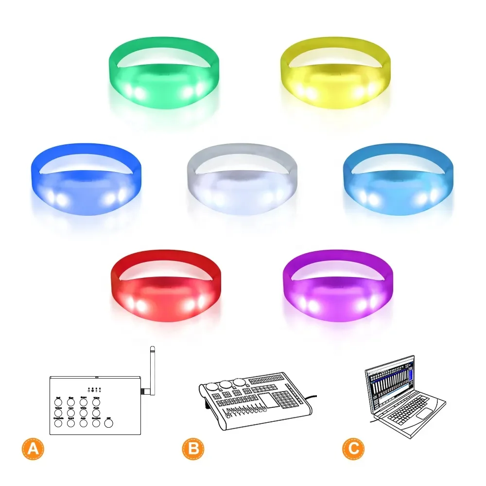 Dmx Control Led Bracelet 4 Lights Silicone Wristbands Remote Controlled Led Bracelets