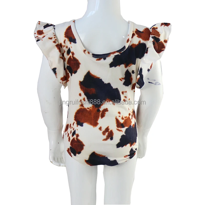 New Arrival  Summer Children Kids  Bathing Suit Ruffled One Piece Cowgirl Pattern Print Baby Girls Swimwear