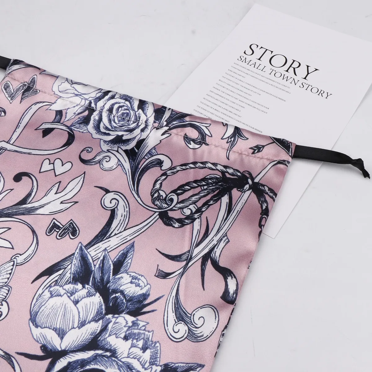 ISO9001 factory custom digital allover printing satin drawstring dust bag for tarot card