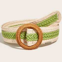 hot selling natural materials wood buckle custom elastic braided ladies belt