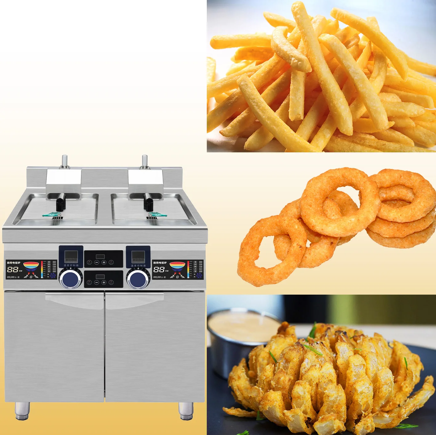 Double Tank Automatic Frying Machine Induction Deep Fryer Factory Direct Stainless Steel Fast Food Kitchen Equipment