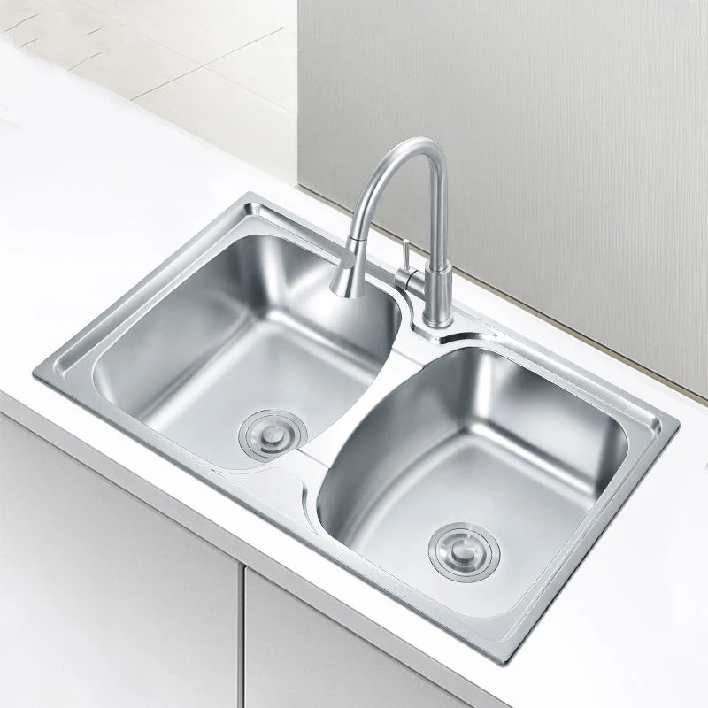 Modern Stainless Steel Handmade Undermount Round Corner two bowls sinks for the kitchen