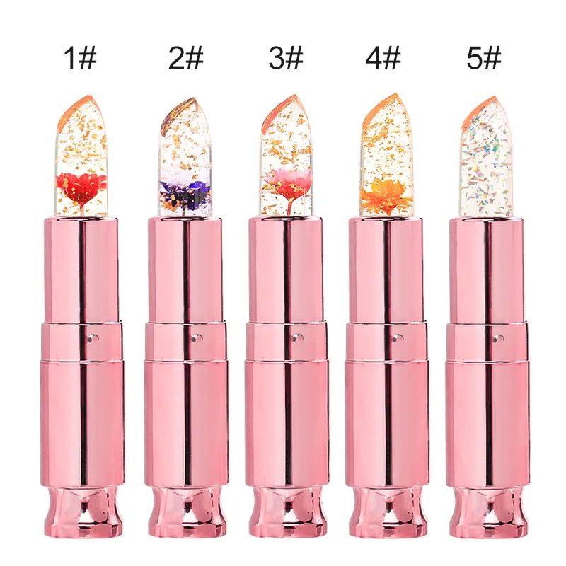 Private Label Flower Crystal Lipstick Temperature Color Changing Lip Balm Moisturizing Long Lasting Jelly Magic Lipstick