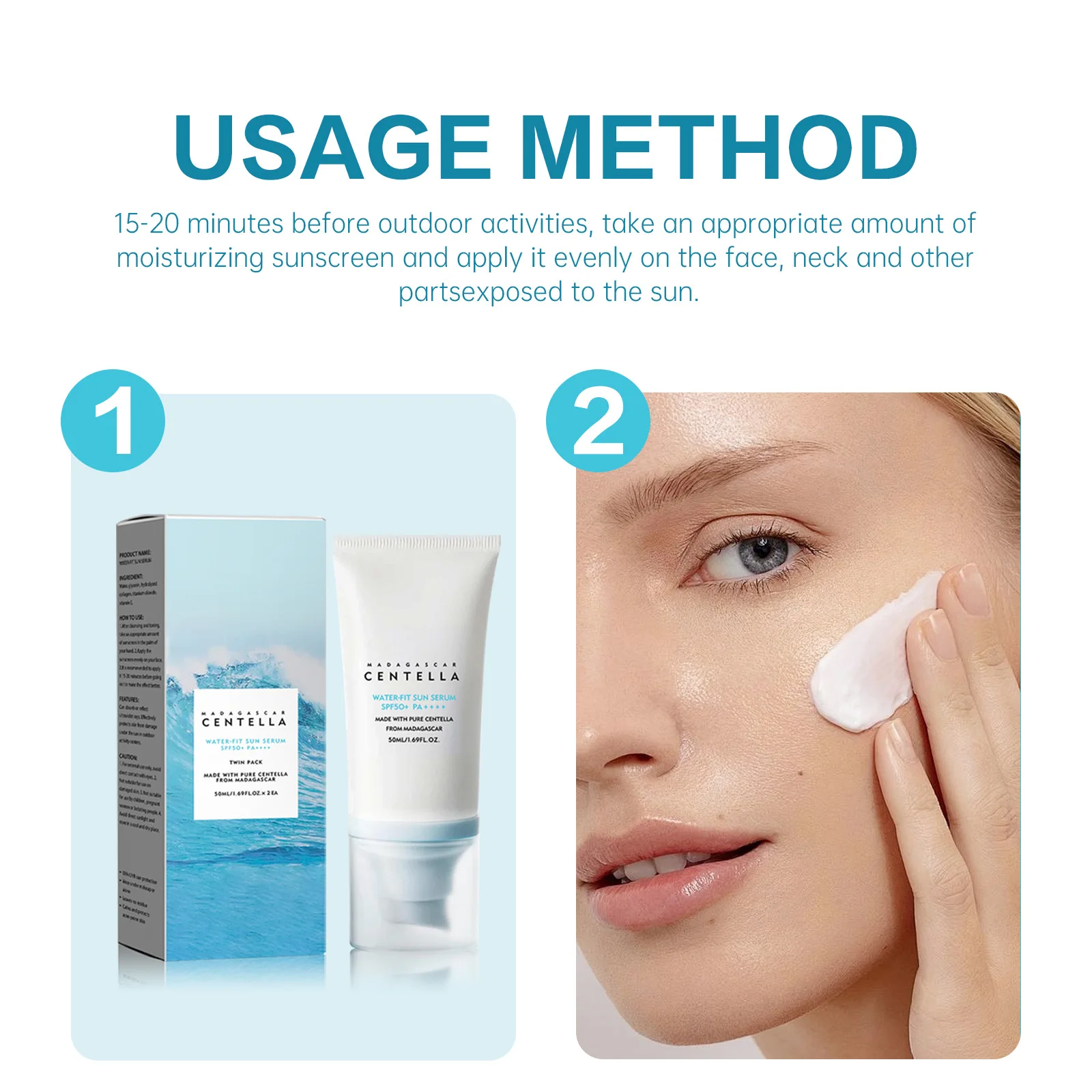 Centella 50ml SPF50 Moisturizer Hyaluronic Acid Face Cream Sun Protection Calming Nourishing Soothing Sunscreen Skin Care
