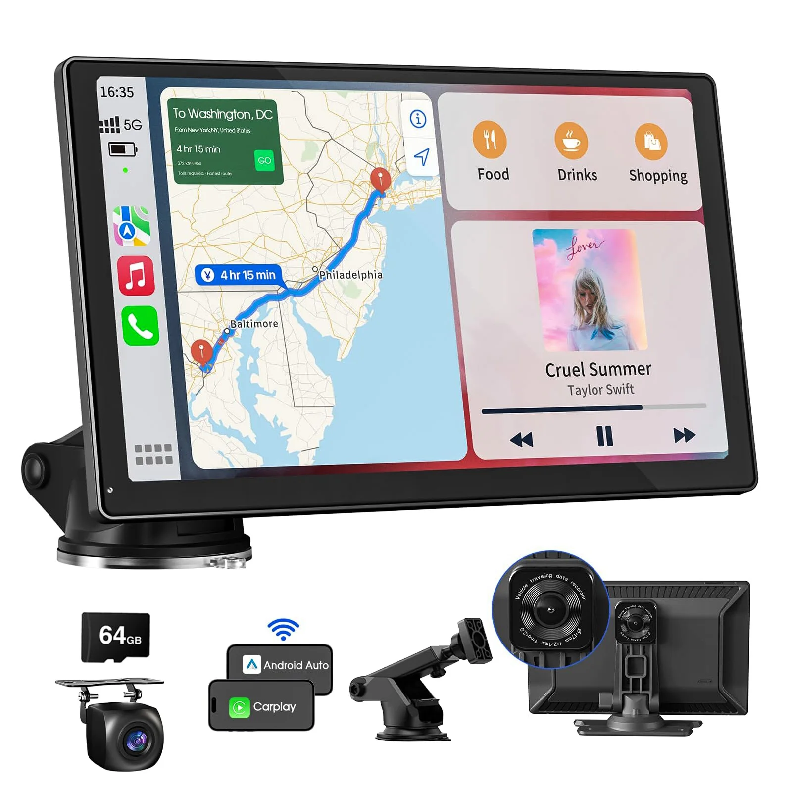 CARABC 9 дюймов беспроводной Android Auto apple carpaly carplay экран универсальный портативный автомобильный видеорегистратор Радио Стерео dvd плеер