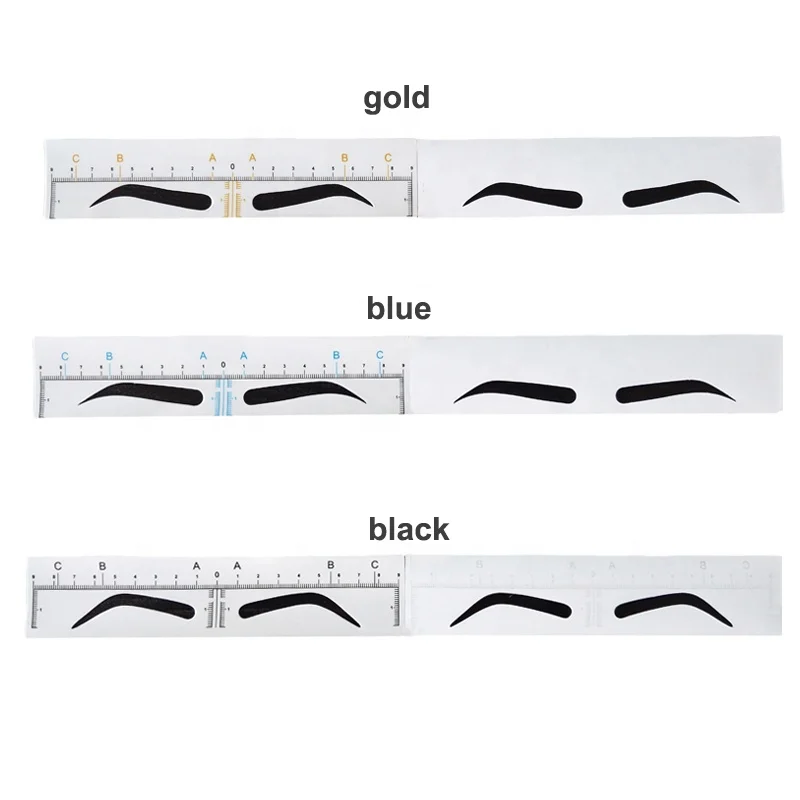 D Black Blue Gold Disposable Eyebrow Shaping Stencil Microblading Adhesive Sticker Eye Brow Permanent Makeup Stencil With Ruler