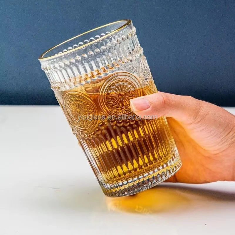 Drinking Glass Cups Ribbed Whisky Wine Glasses