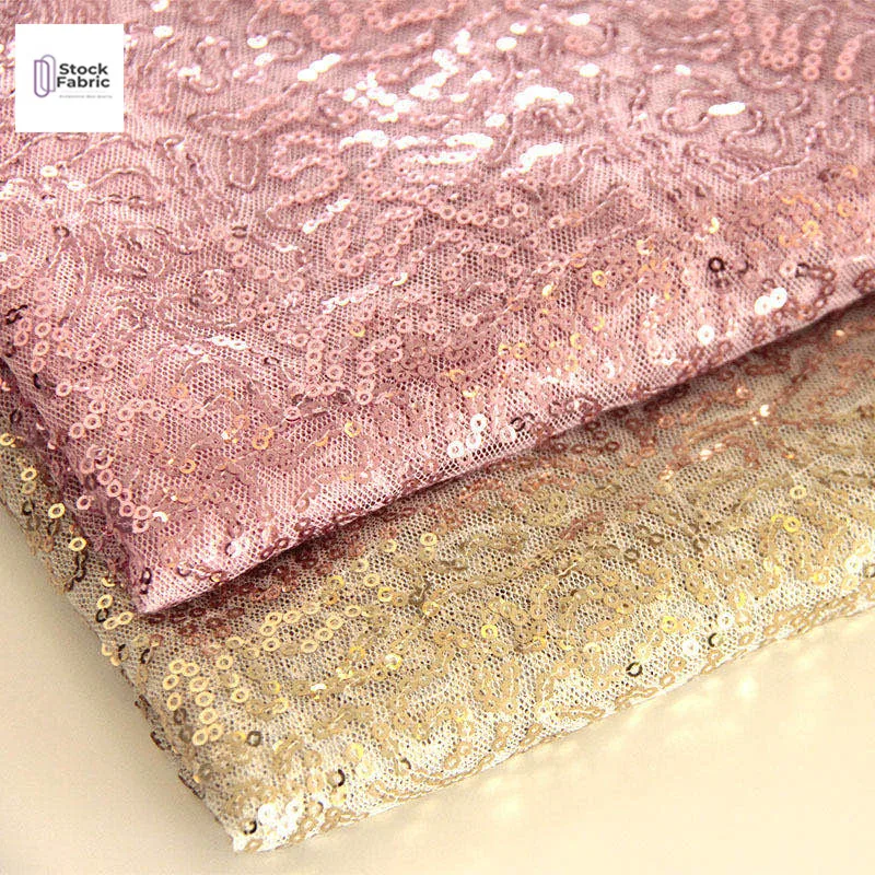 whole sale cheap price 3mm sequin lace fabric embroidery  stock lot fabric in china