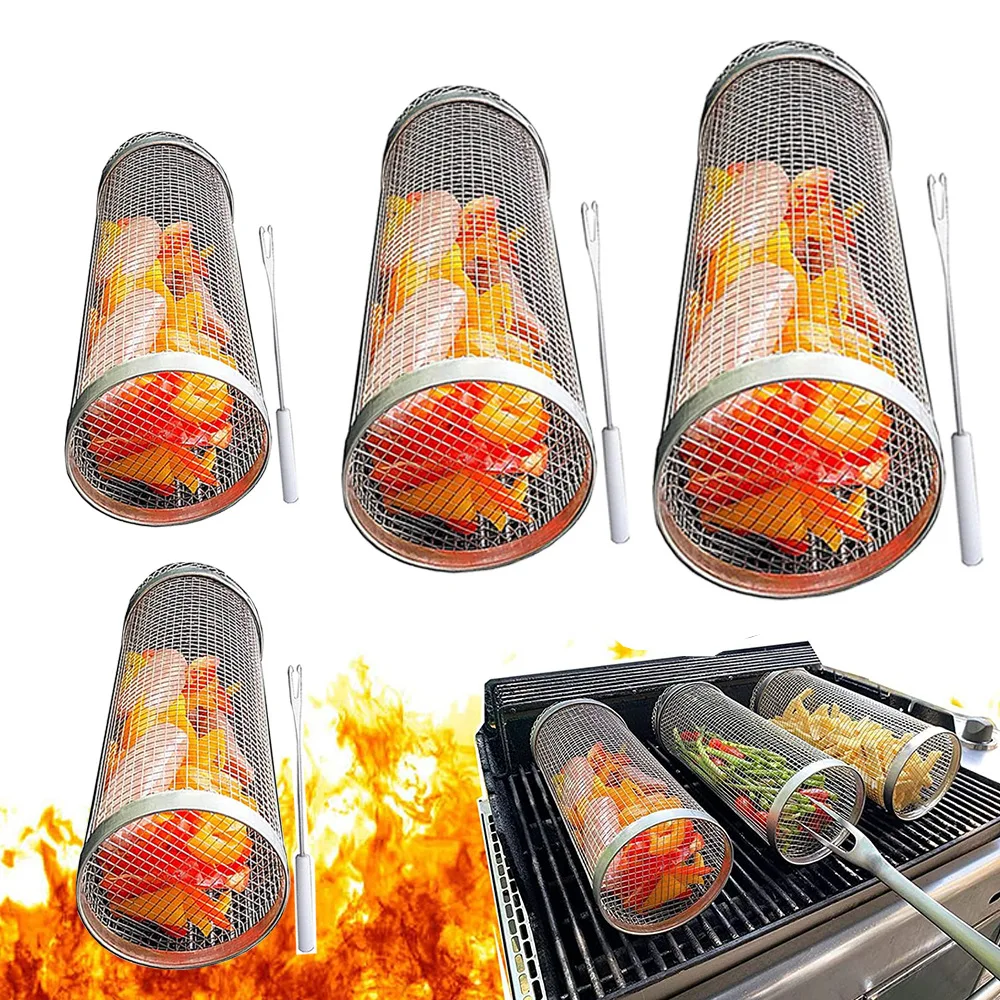 Wholesale barbecue cage stainless steel cylinder barbeque net BBQ barrel BBQ basket