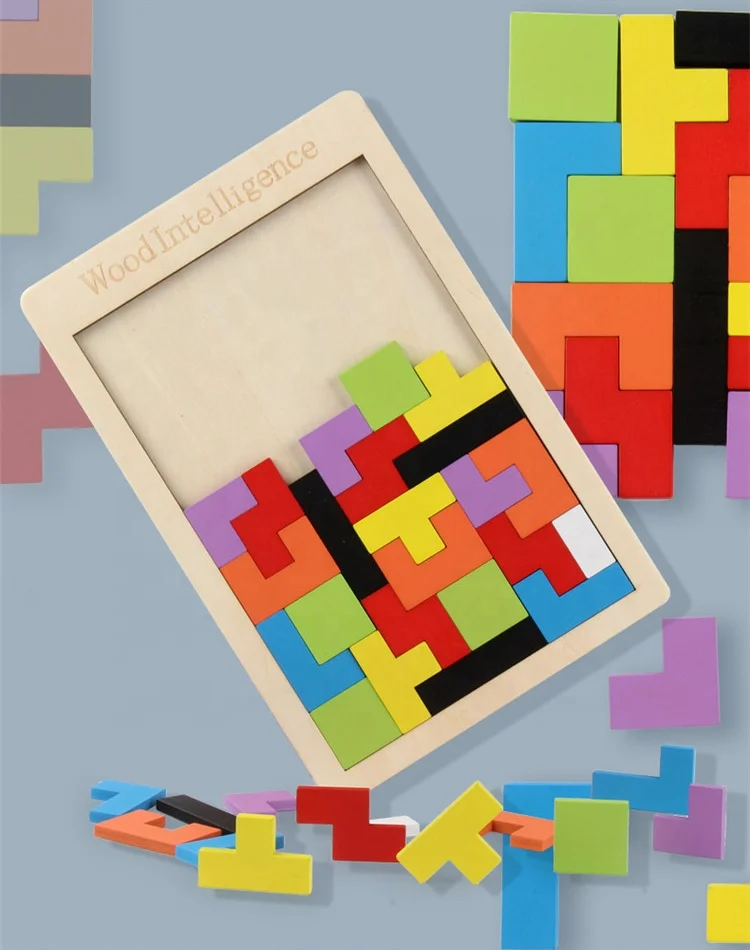 Wooden Puzzle Brain Teasers Toy Intelligence Colorful 3D Russian Blocks Game Montessori Educational Gift fir kids