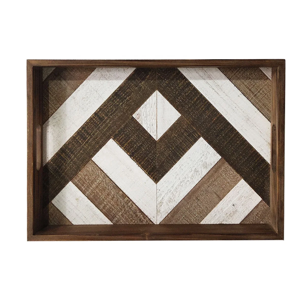 
Eco Friendly Rustic Square Wood Serving Food Tray With Handles 