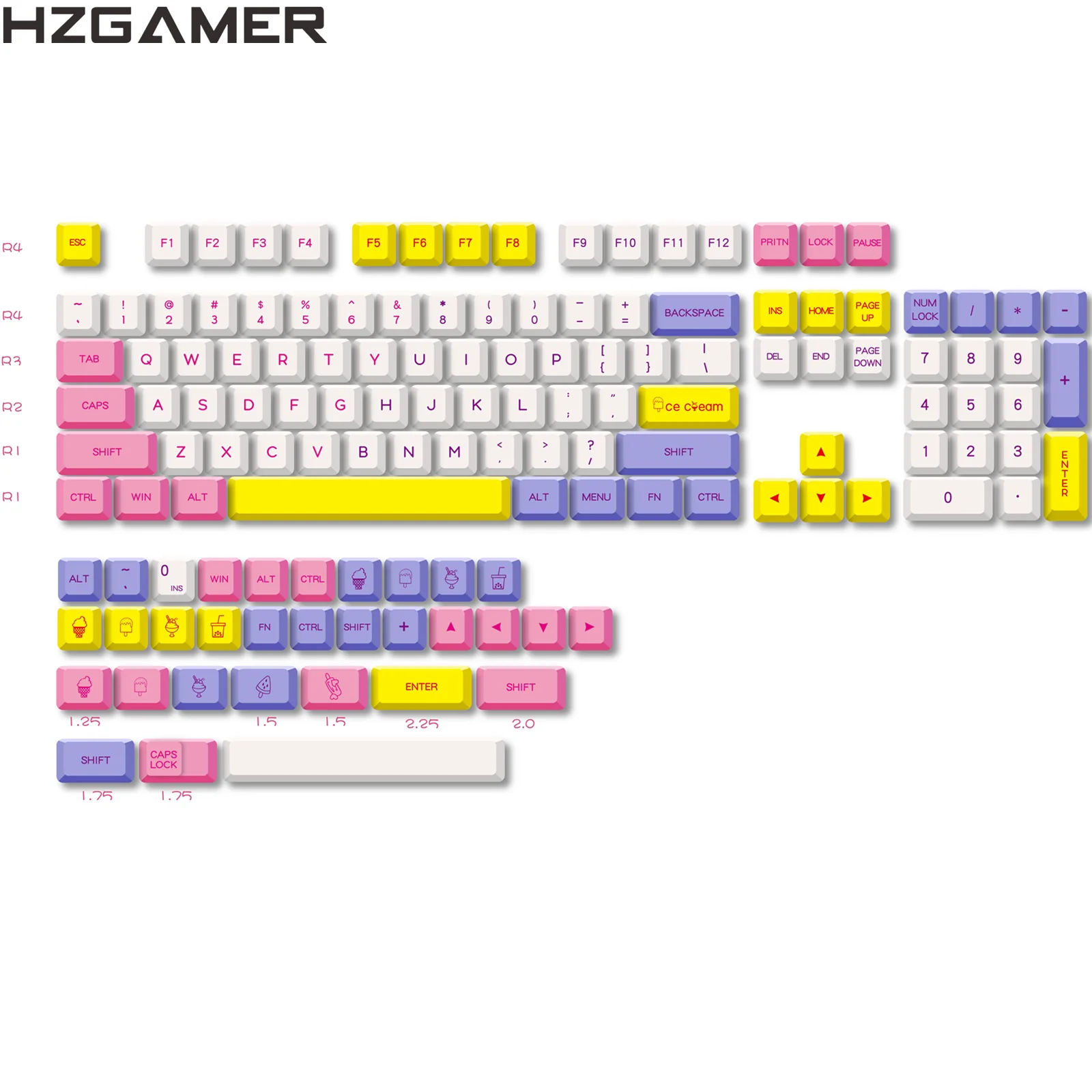 HZGAMER XDA Profile PBT Keycaps Dye Sublimation Keycap, 136Keys Ice Cream Keycaps