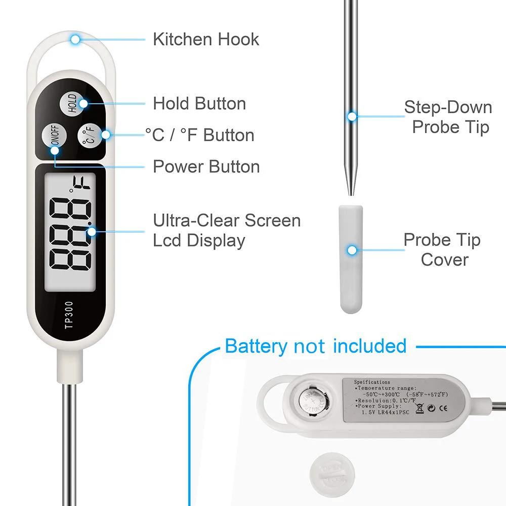 Kitchen Cooking Food Long Probe Thermometer Tp300 Digital Instant Read Meat Thermometer For Oil Deep Fry Bbq Grill Smoker