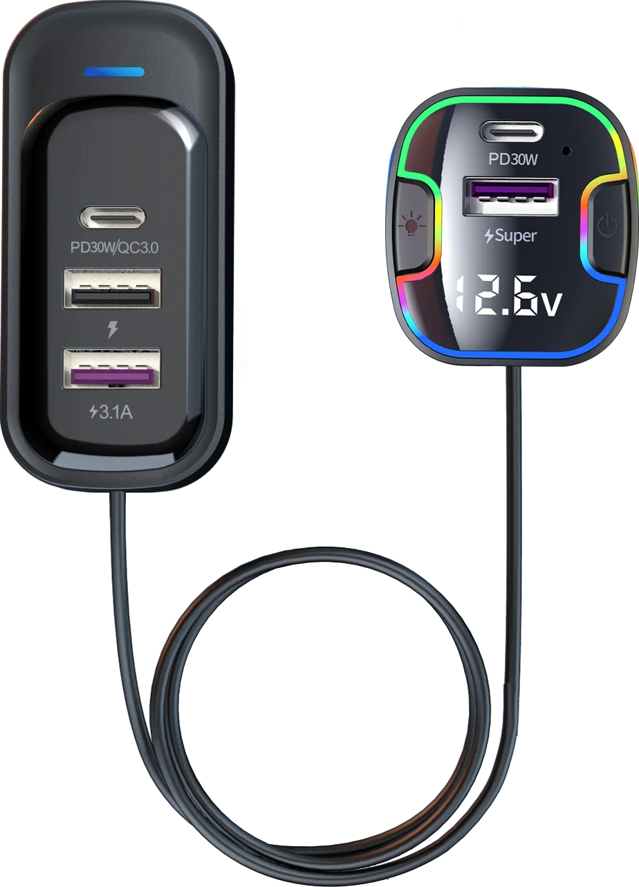 66W Dual Type C 6 Ports Super Fast Car Charger Adapter Qc3.0 Type C Car Charger For iPhone Rear Seat Fast Charge Charging