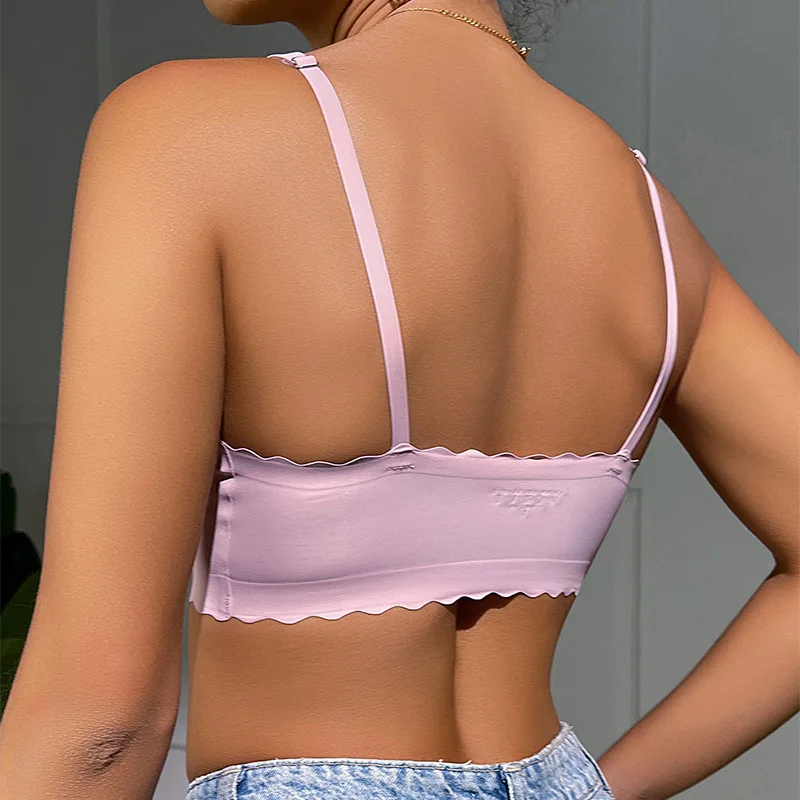 Wire Free Push-Up Sports Bra Underwear Seamless Deep V Neck Lotus Edge Comfortable Breathable Fitness Vest Bra For Woman