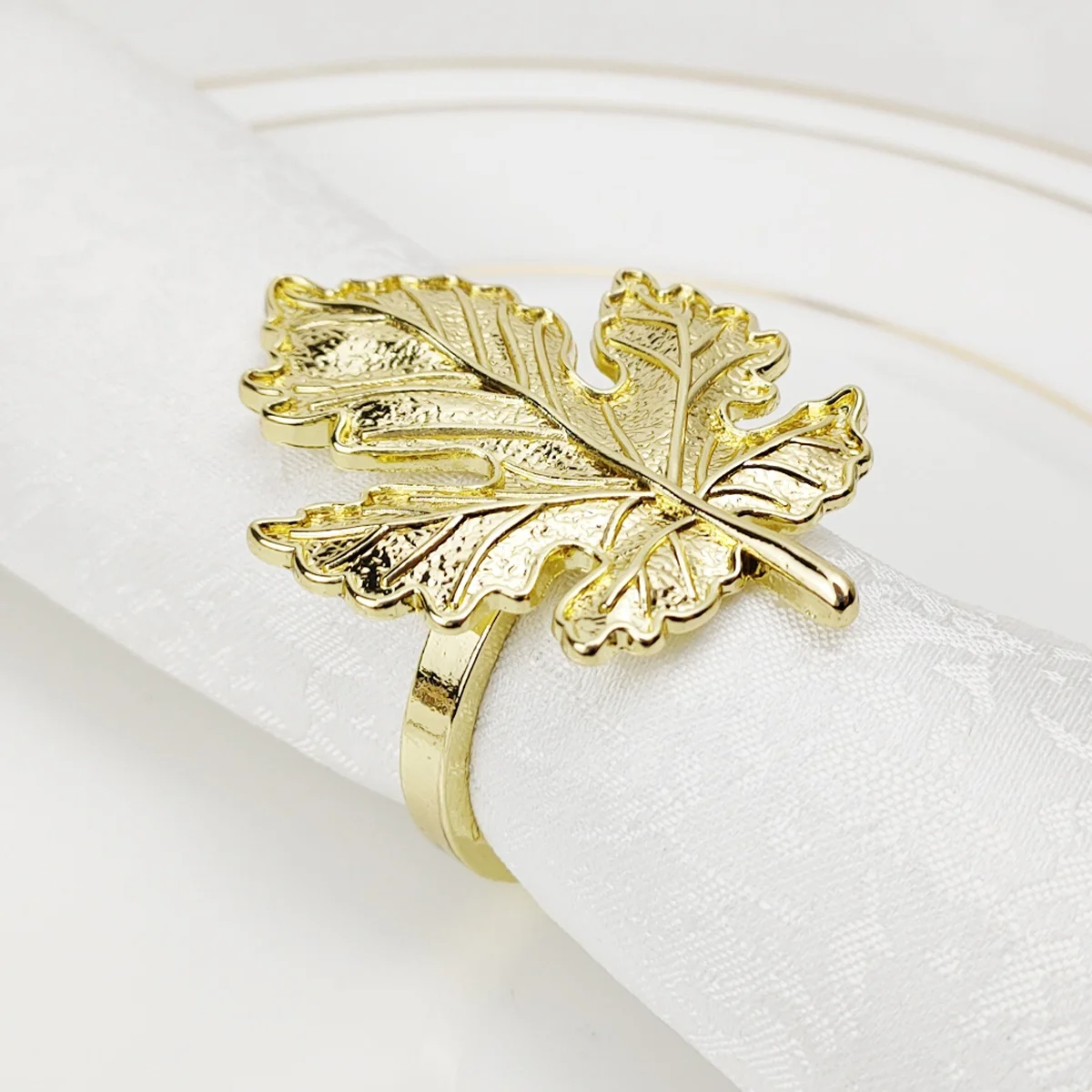 Gold leaf napkin rings eco-friendly metal wedding mix color sets ring