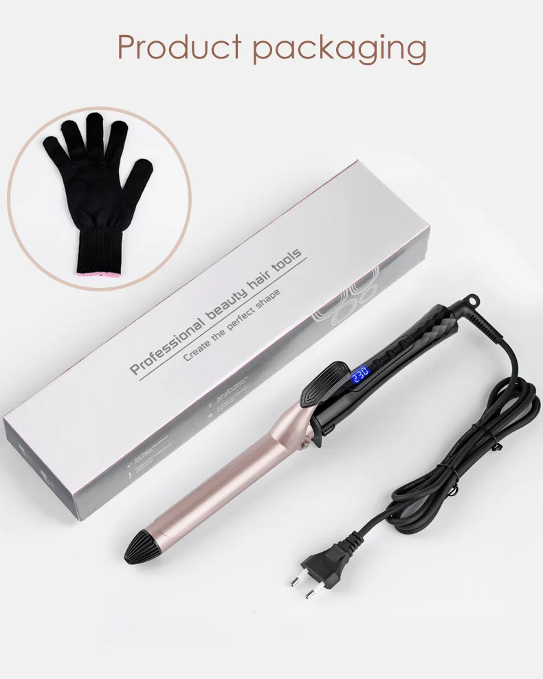 New Technology Double PTC Fast Heat Up LCD Curling hair iron Tong 10mm 25mm 32mm Hair Curler With ceramic Clip curler