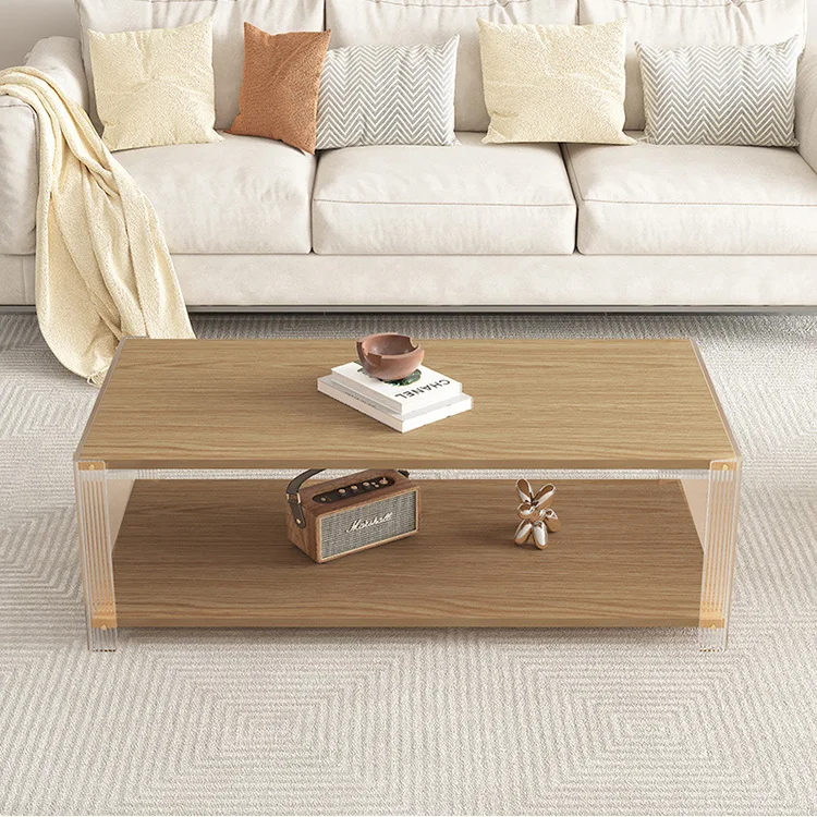 Nordic Living Room Furniture Simple Original Wood Color Coffee Table Modern Luxury Acrylic Wooden Side Table