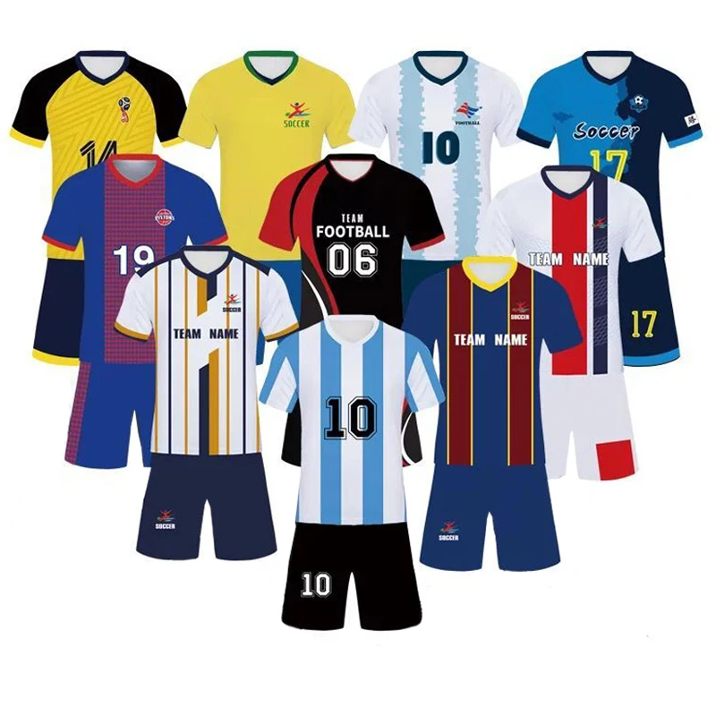 Wholesale 100% Polyester Cheap Sublimation Camisetas Football Jerseys Kits Custom Mens Soccer Uniforms Soccer Wear Set With Logo