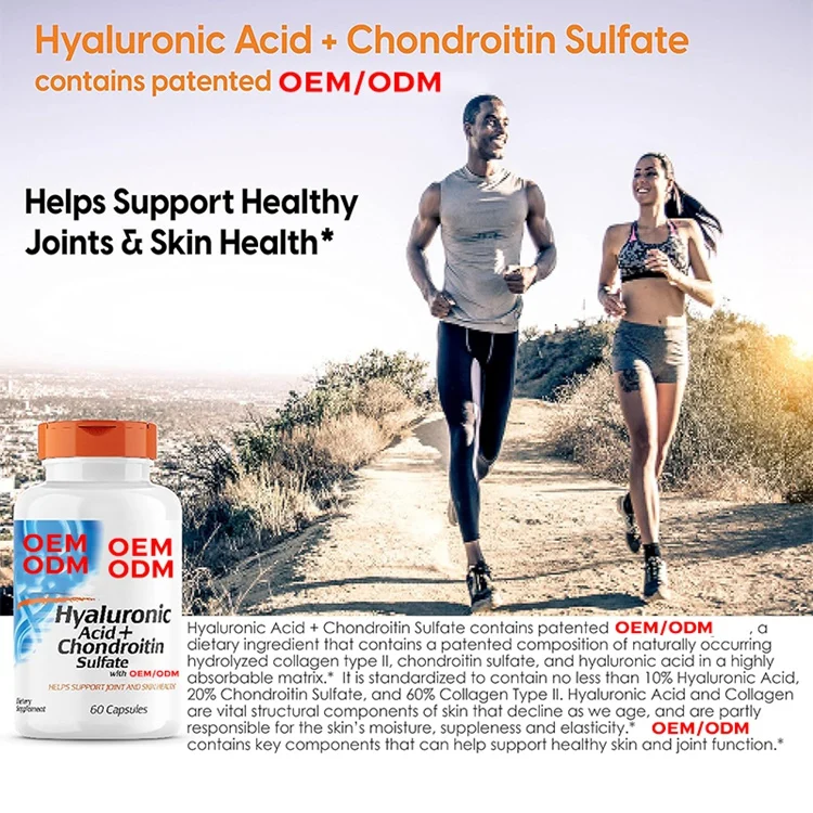60 Caps Hyaluronic Acid with Chondroitin Sulfate Non-GMO Gluten Free Soy Free Joint Support