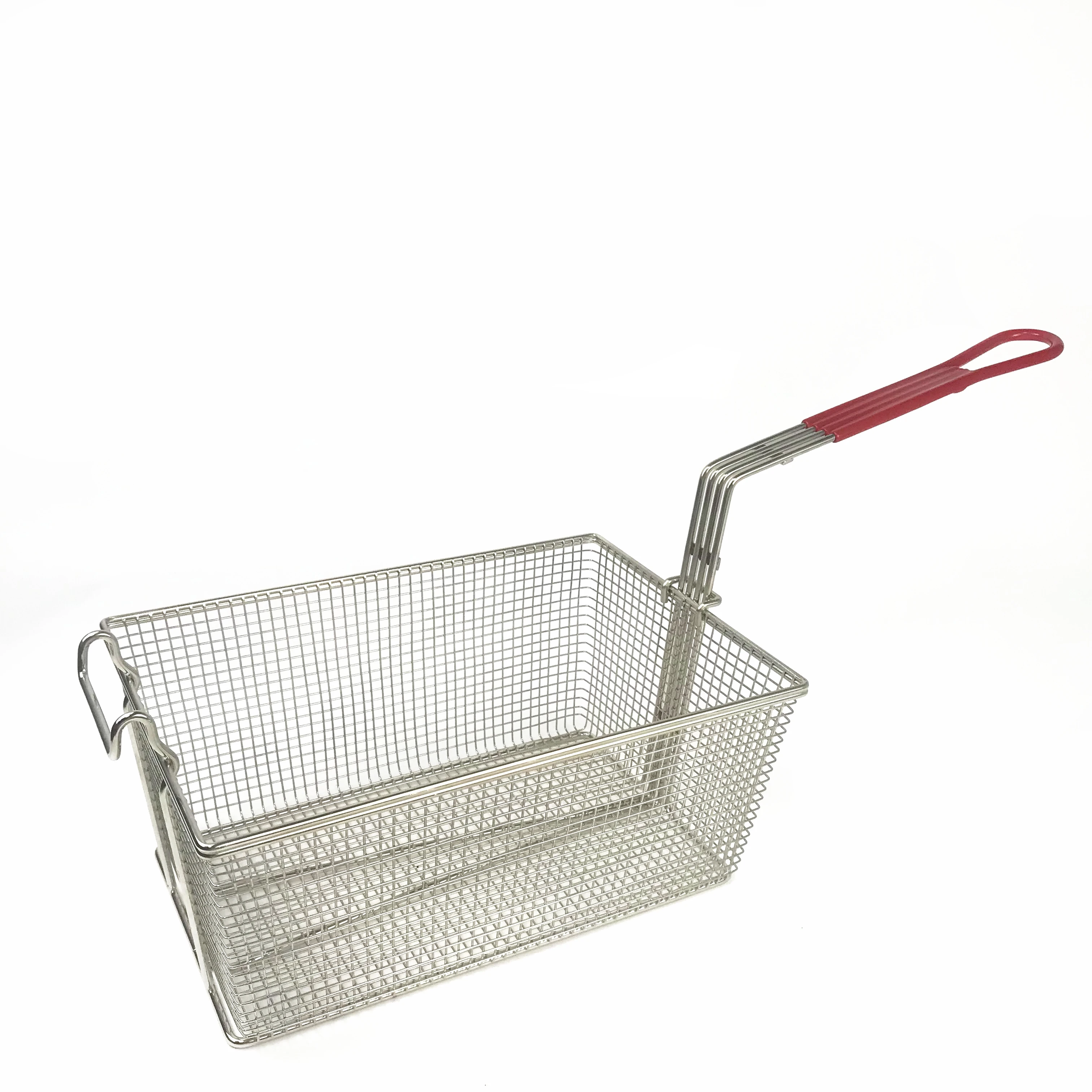 Commercial Kitchen Nickle Plated Stainless Steel Deep Fryer Basket French Fries Basket with Front Hooks Non-Slip Handle