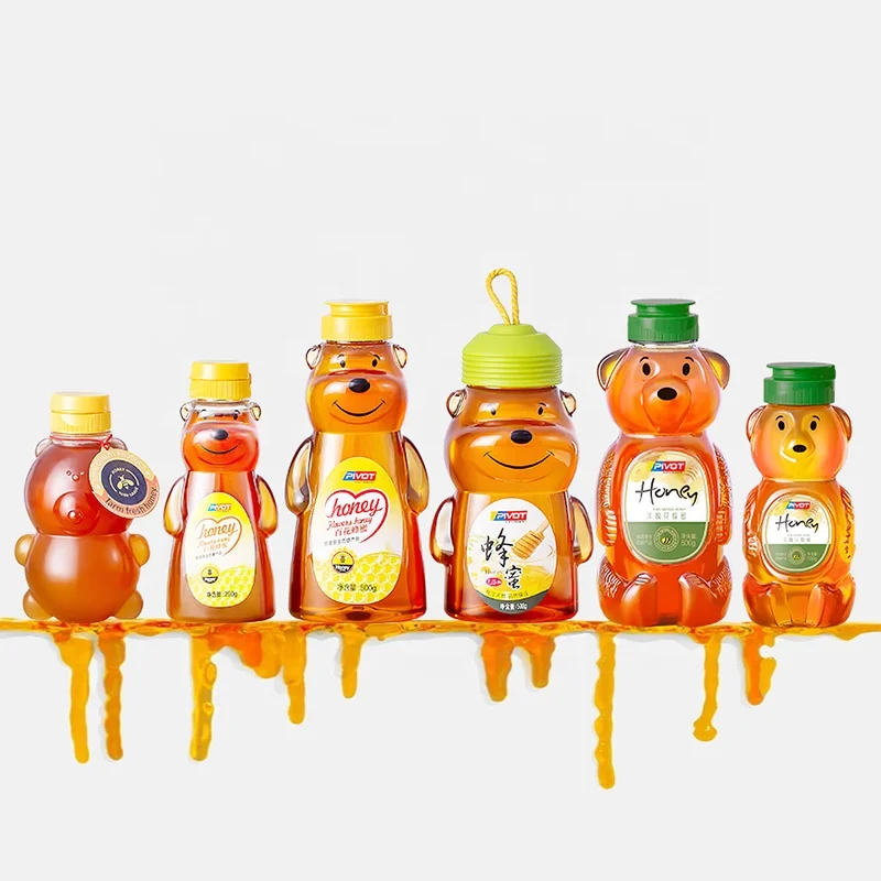 250g 500g 630g PET BPA free squeeze juice sauce bear shape plastic honey packaging bottle