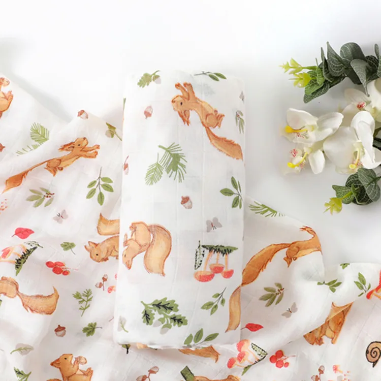 New Pattern Baby Swaddle Blanket Can Be Customized Baby 2-Layer Bamboo Cotton Blanket Baby Skin-Friendly Bamboo Cotton Blanket