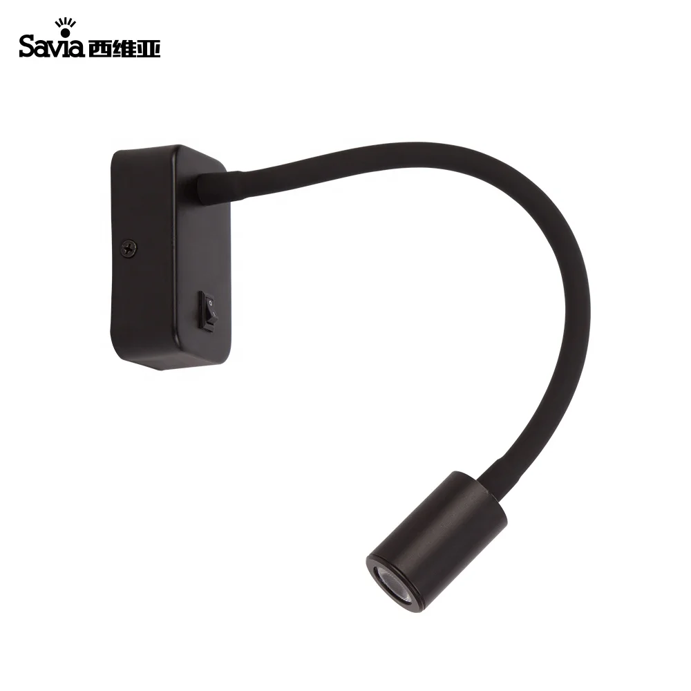 Savia Flexible Rotatable 360 Adjustable Gooseneck Reading Light LED 3W Modern Aluminum Surface Wall Mounted Bedside Lamp Hotel